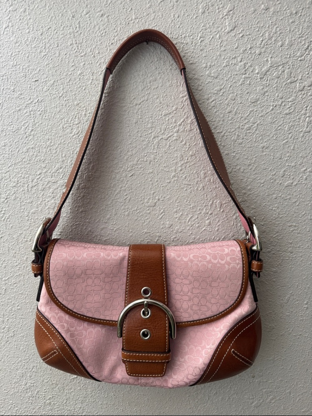 Coach Pink and Brown Signature Shoulder Bag - Picture 7 of 8